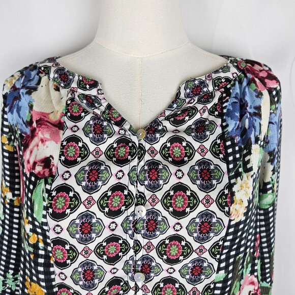 Figueroa & Flower Top Sz PM Floral & Checkered Multi Prints Boho Cottagecore - Picture 3 of 9